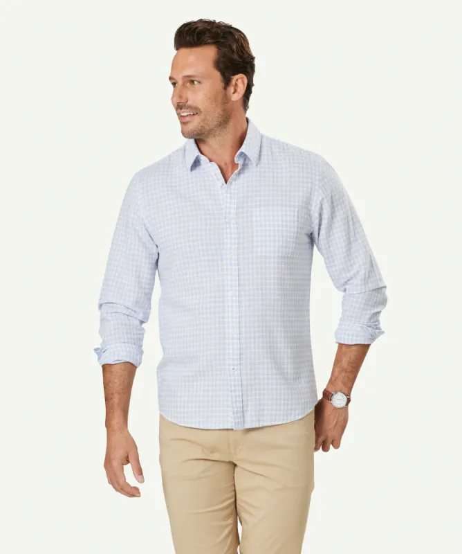 Tailored Linen Blend Check Long Sleeve Shirt - White sold by GAZMAN