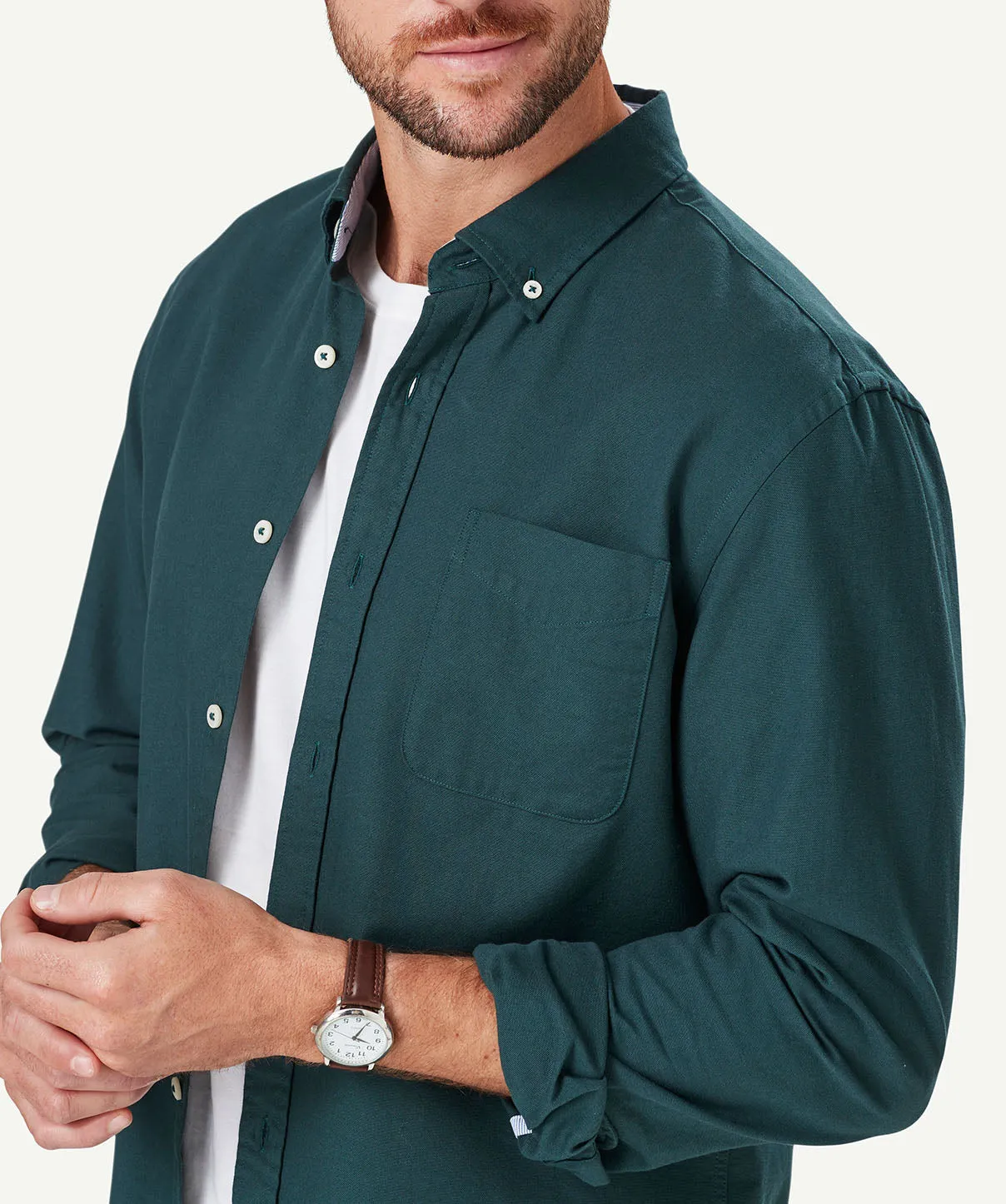 Tailored Casual Oxford Long Sleeve Shirt - Forest sold by GAZMAN product image thumbnail 4