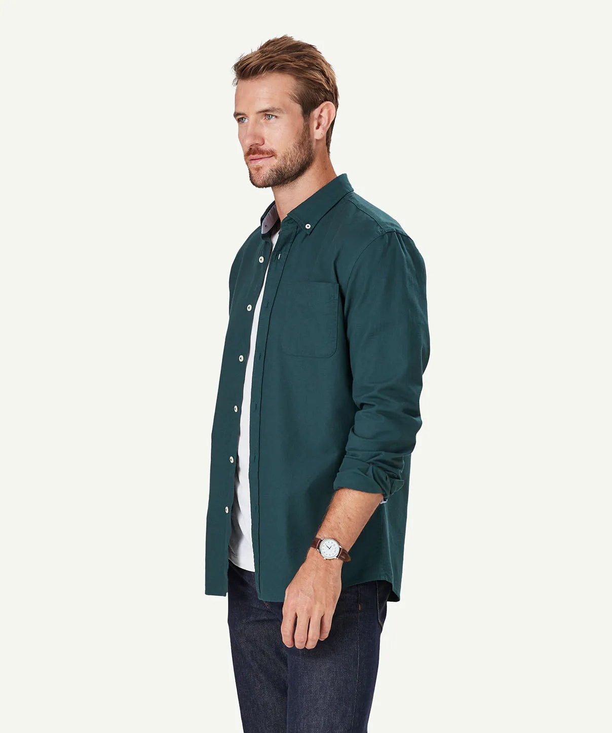 Tailored Casual Oxford Long Sleeve Shirt - Forest sold by GAZMAN product image thumbnail 5