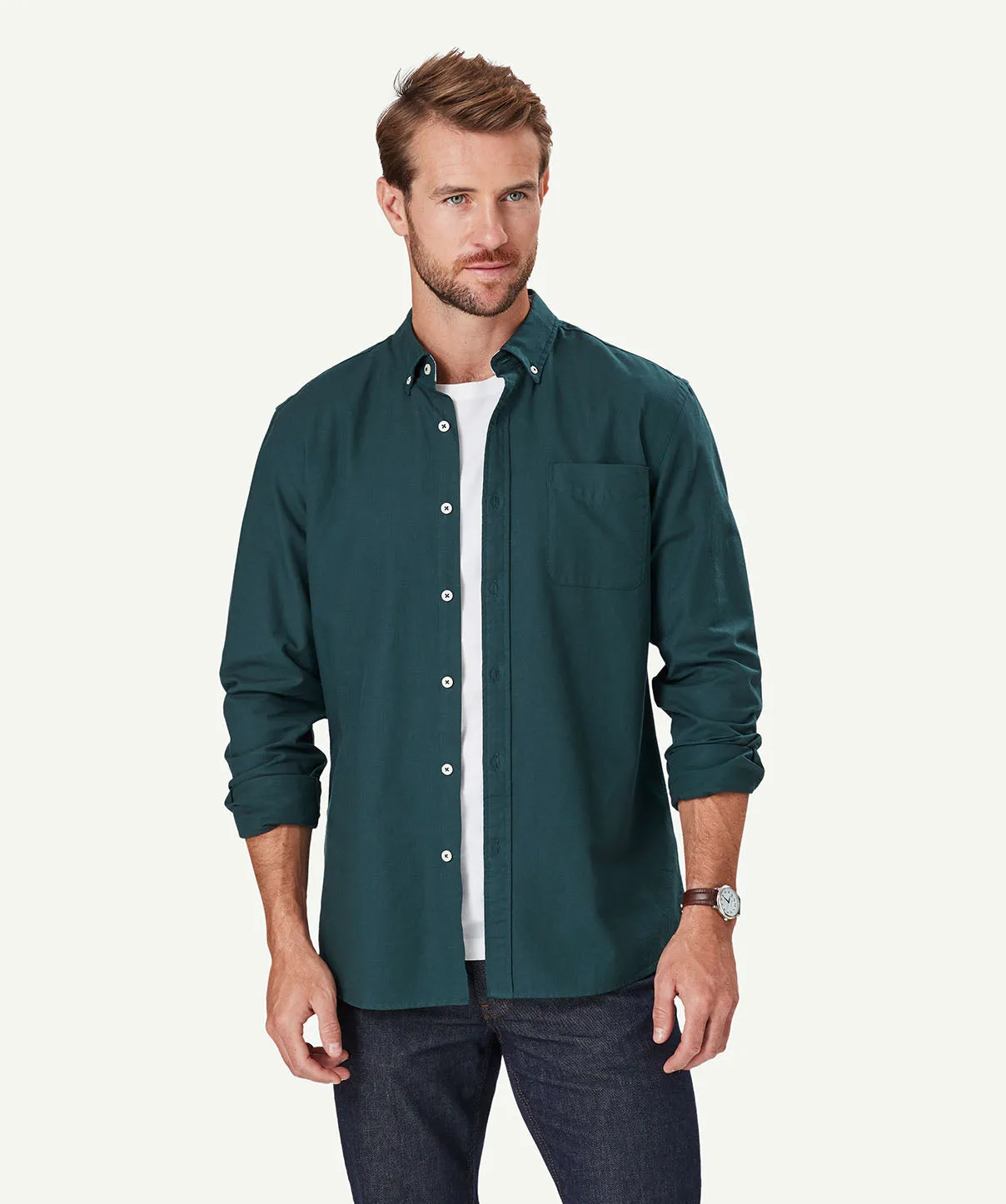 Tailored Casual Oxford Long Sleeve Shirt - Forest sold by GAZMAN