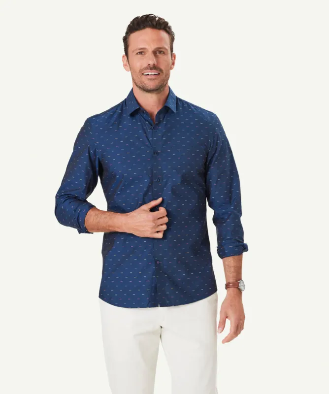 Tailored Casual Plain Dobby Long Sleeve Shirt - Dark Navy sold by GAZMAN