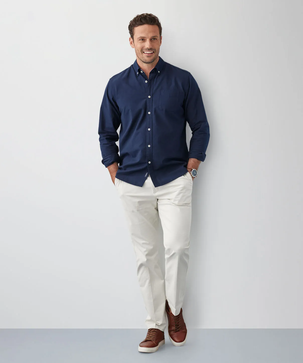 Plain Casual Oxford Long Sleeve Shirt - Dark Navy sold by GAZMAN product image thumbnail 5