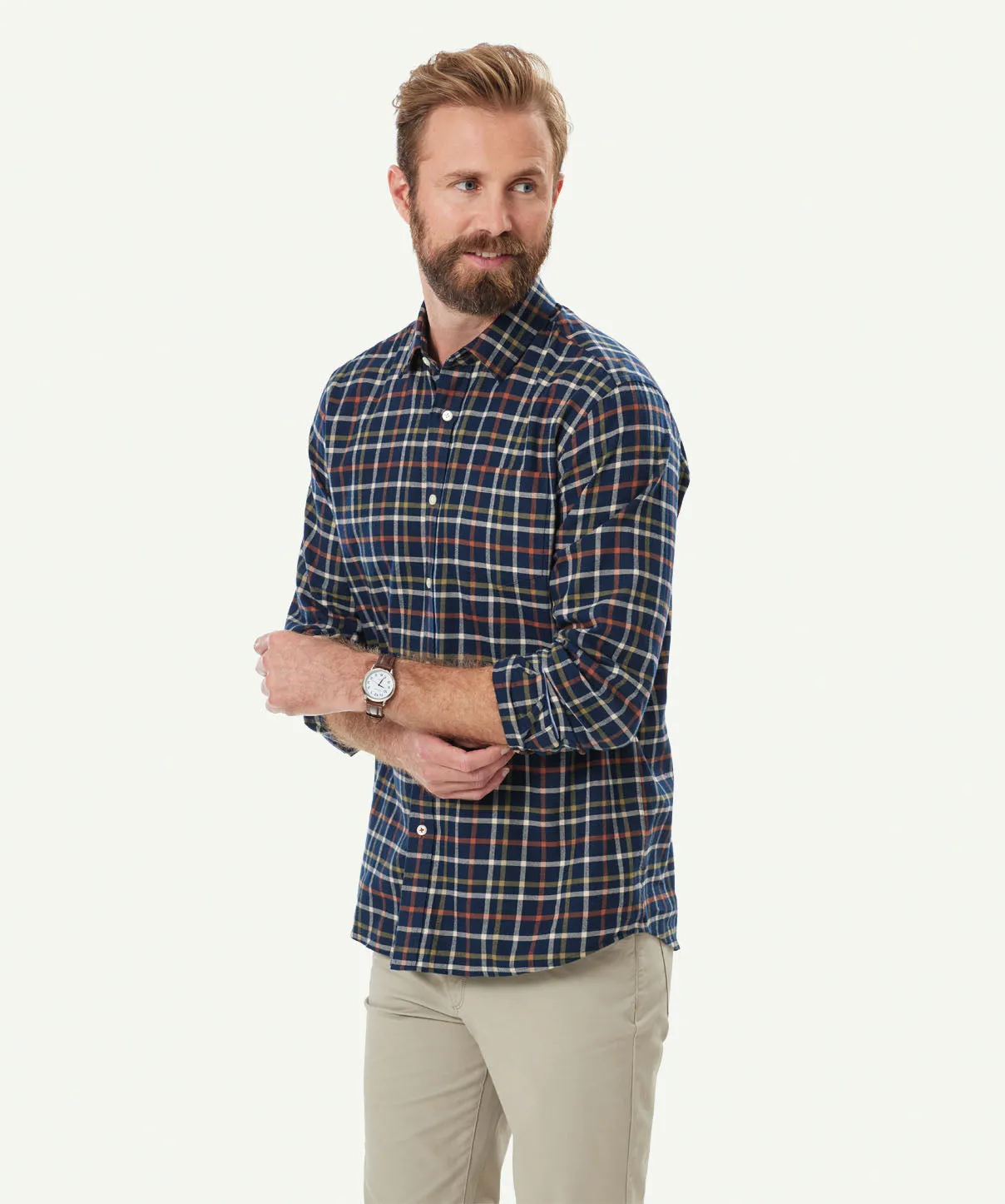 Brushed Twill Check Long Sleeve Shirt - Navy sold by GAZMAN product image thumbnail 5