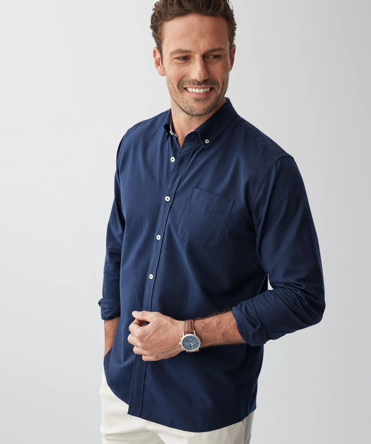 Plain Casual Oxford Long Sleeve Shirt - Dark Navy sold by GAZMAN product image thumbnail 4