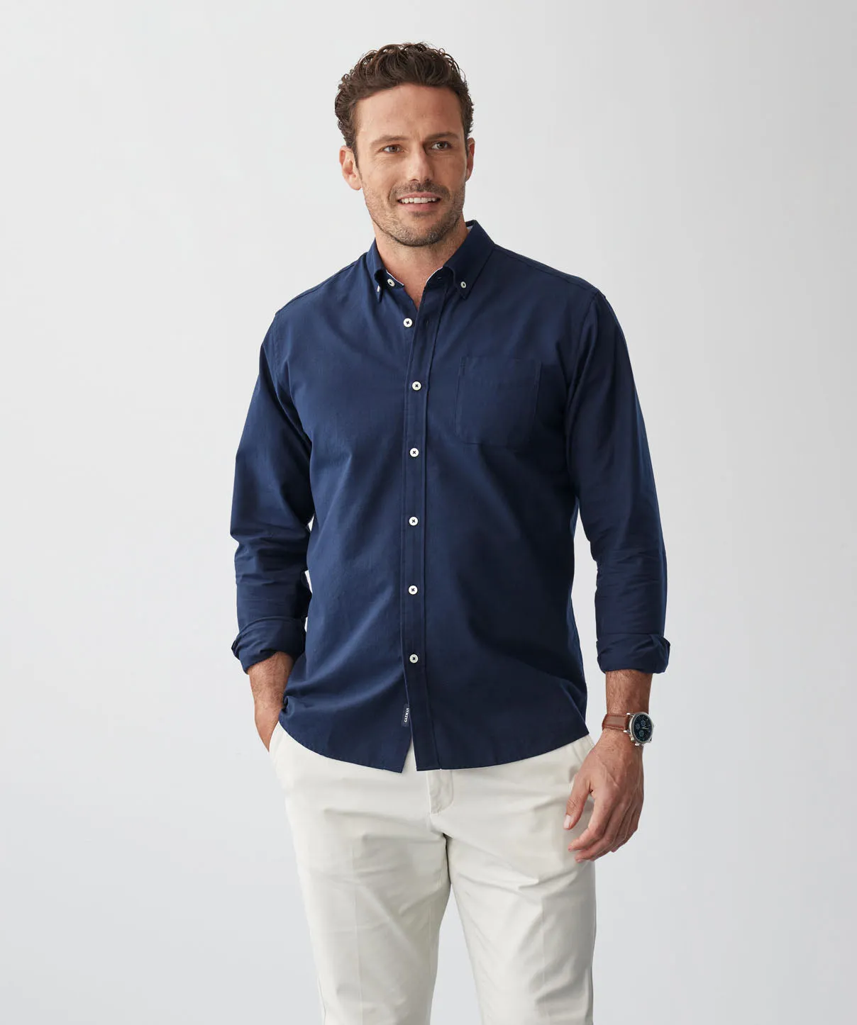 Plain Casual Oxford Long Sleeve Shirt - Dark Navy sold by GAZMAN