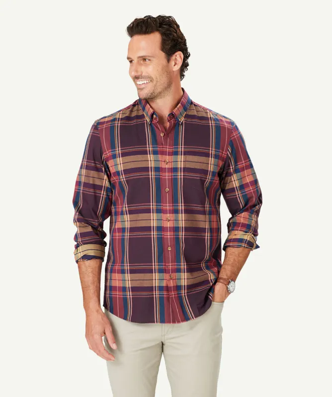 Casual Twill Multi Check Long Sleeve Shirt - Burgundy sold by GAZMAN