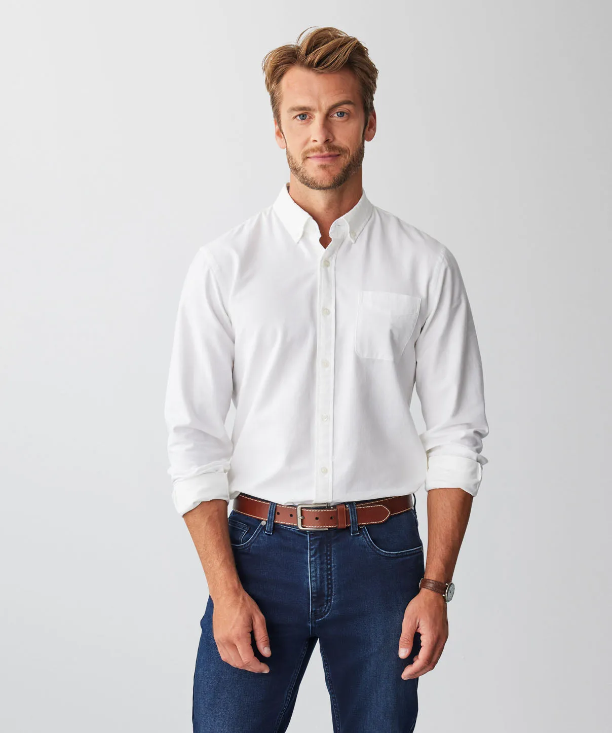 Tailored Plain Casual Oxford Long Sleeve Shirt - White sold by GAZMAN product image thumbnail 2