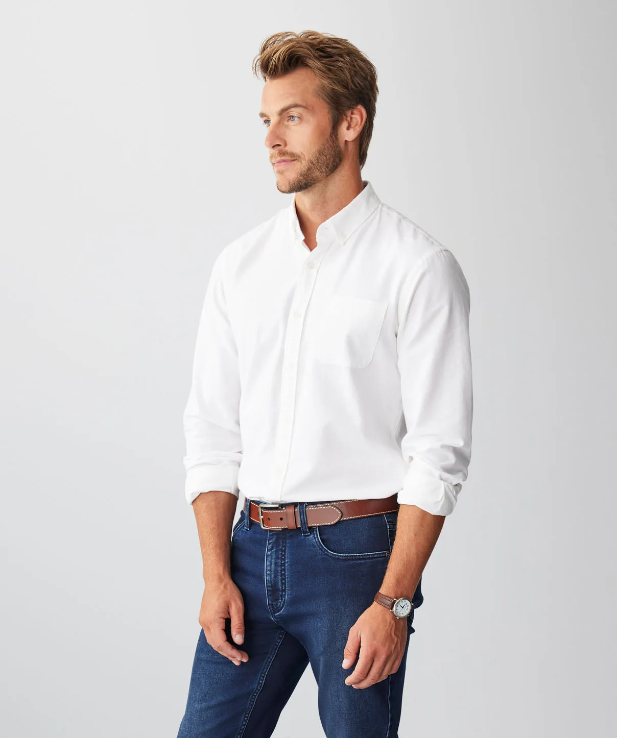 Tailored Plain Casual Oxford Long Sleeve Shirt - White sold by GAZMAN product image thumbnail 4