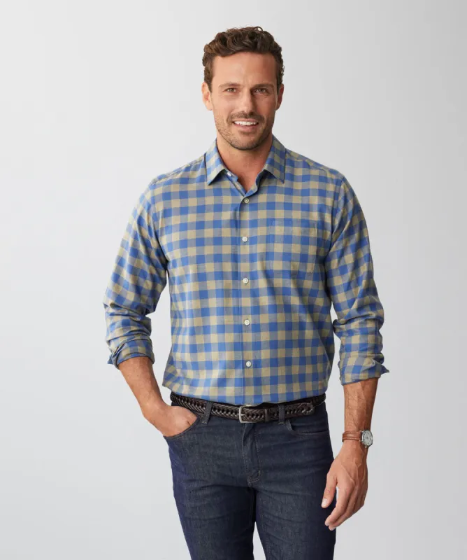 Brushed Box Twill Check Long Sleeve Shirt - Sage Melange sold by GAZMAN