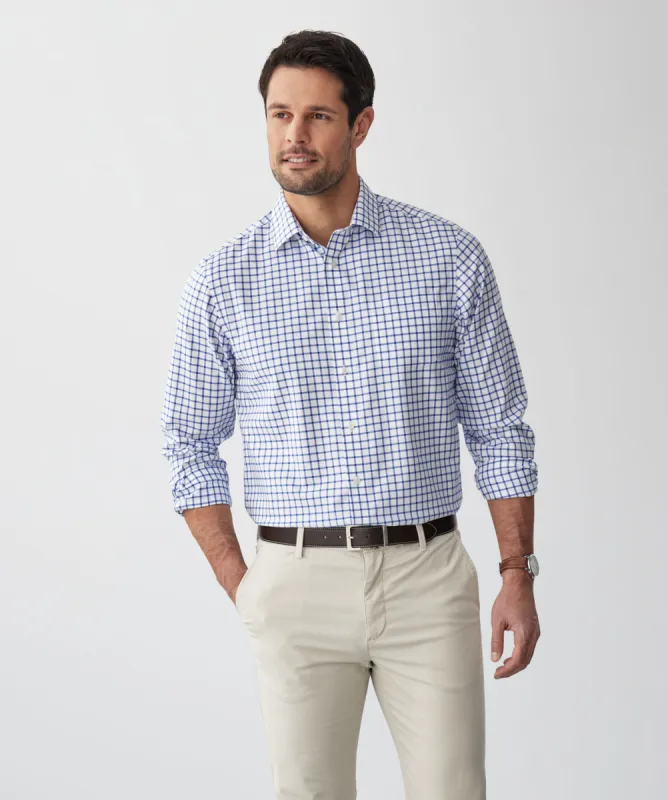 Non-Iron Twill Check Long Sleeve Shirt - Blue sold by GAZMAN