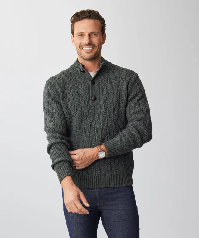 Wool Blend Cable Button Neck Knit - Dark Khaki sold by GAZMAN