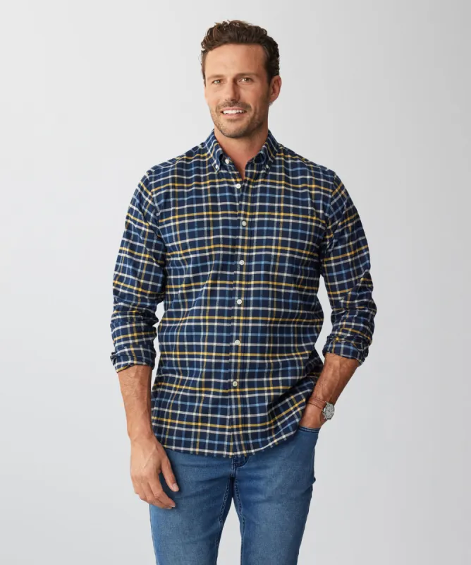 Brushed Twill Melange Check Long Sleeve Shirt - Navy sold by GAZMAN