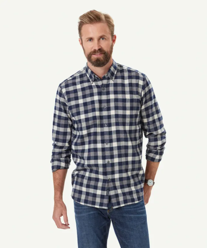Brushed Twill Box Check Long Sleeve Shirt - Grey Melange sold by GAZMAN