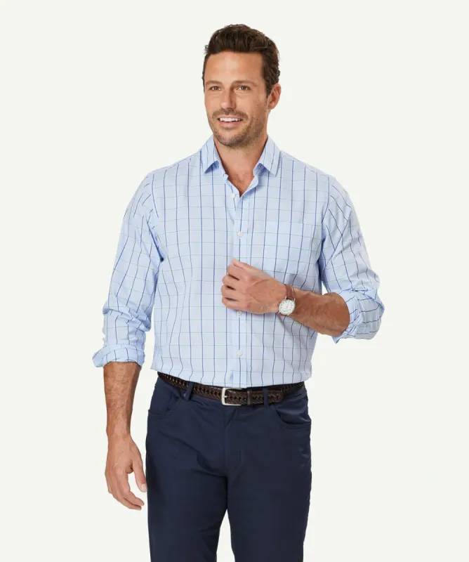 Easy Care Check Long Sleeve Shirt - Sky Blue sold by GAZMAN