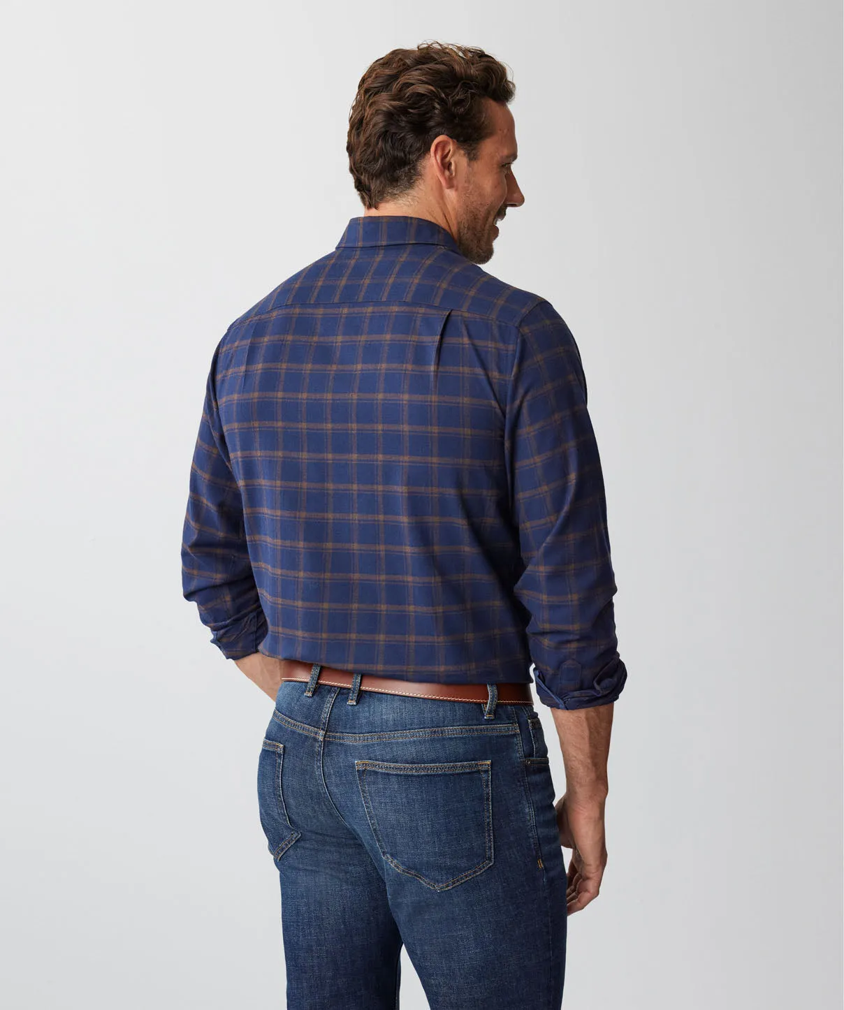Brushed Twill Check Long Sleeve Shirt - Navy sold by GAZMAN product image thumbnail 3