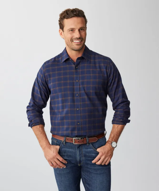 Brushed Twill Check Long Sleeve Shirt - Navy sold by GAZMAN