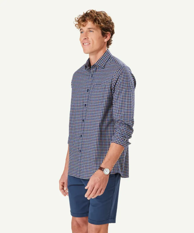 Easy Care Twill Multi Check Long Sleeve Shirt - Navy sold by GAZMAN