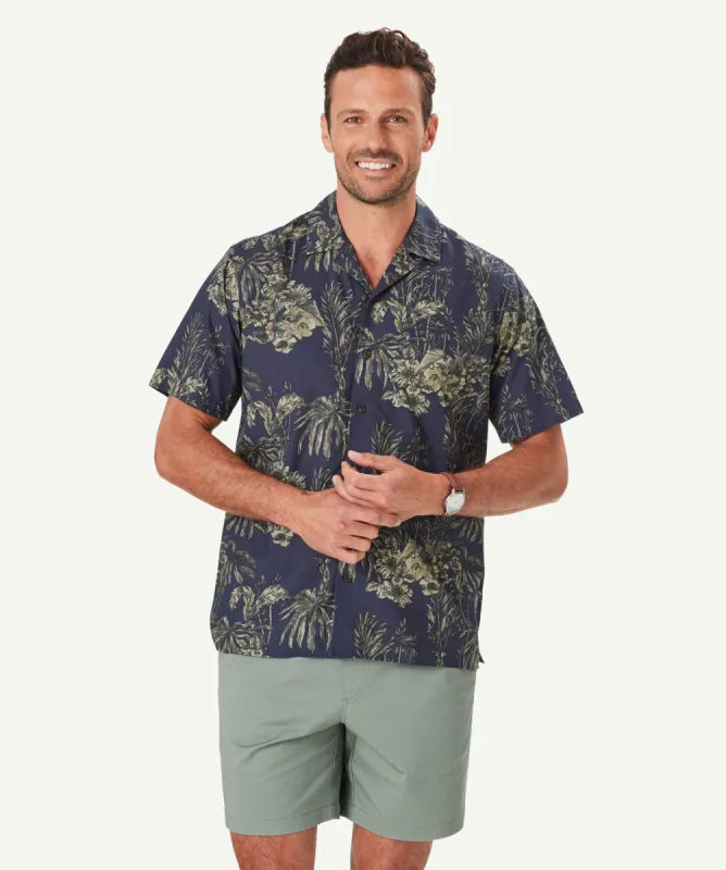 Casual Palm Print Short Sleeve Shirt - Dark Navy made by GAZMAN