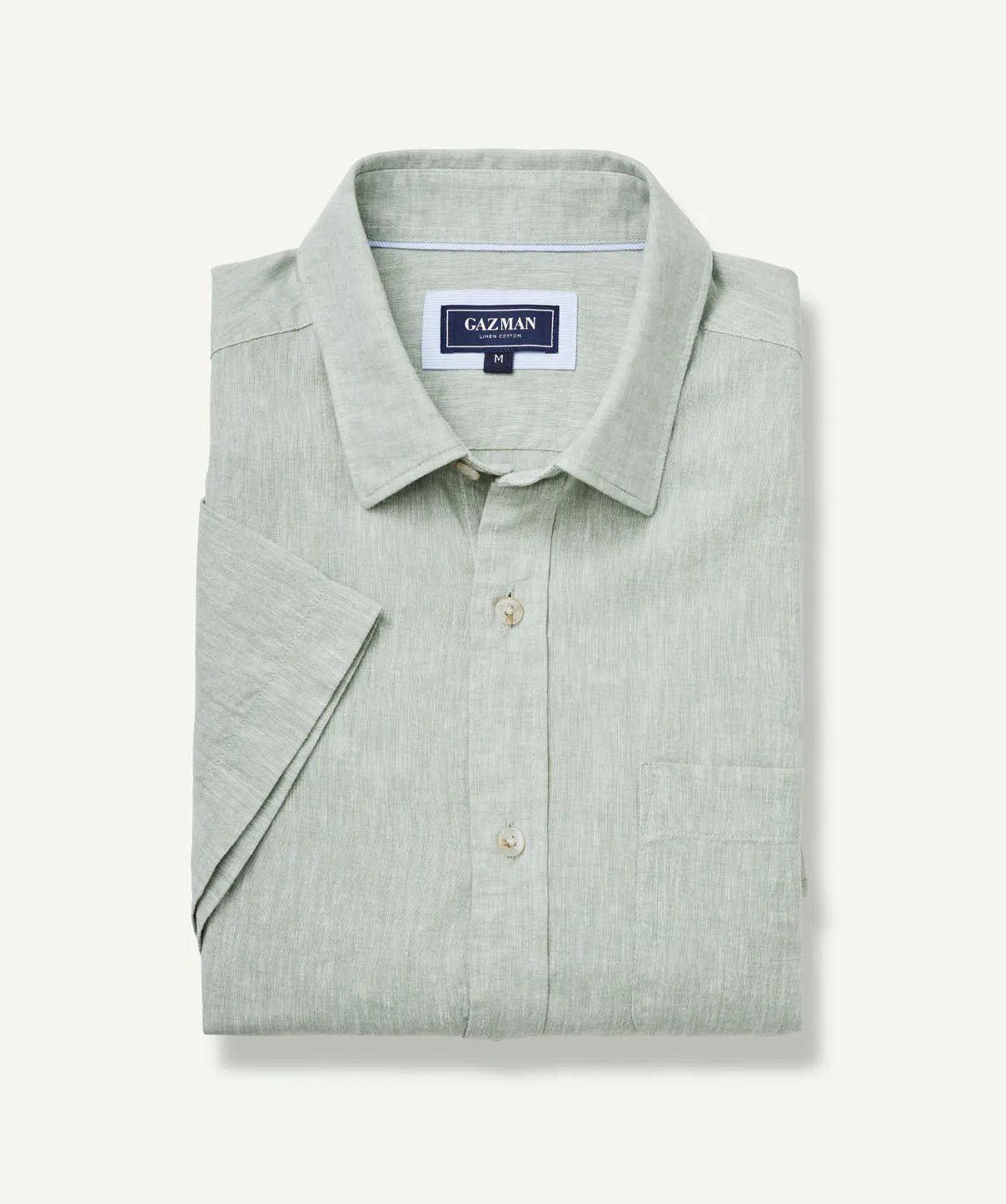 Linen Blend Plain Short Sleeve Shirt - Sage sold by GAZMAN product image thumbnail 2