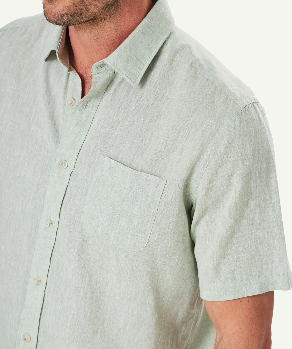Linen Blend Plain Short Sleeve Shirt - Sage sold by GAZMAN product image thumbnail 5
