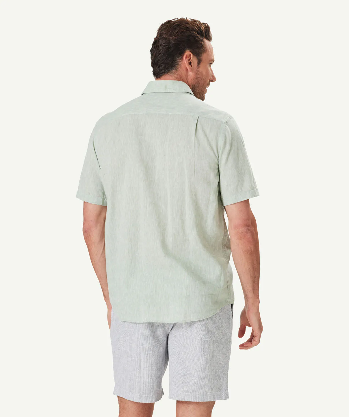 Linen Blend Plain Short Sleeve Shirt - Sage sold by GAZMAN product image thumbnail 4