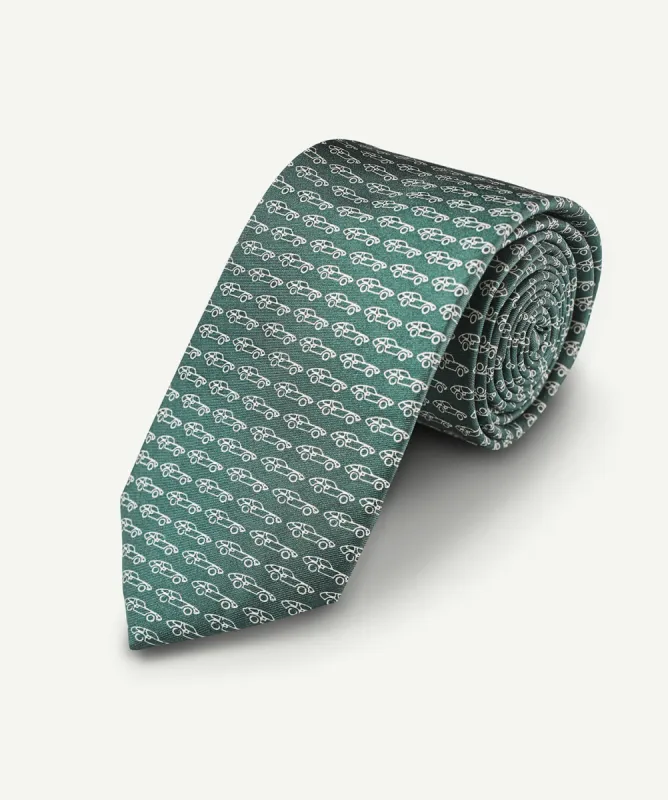 Silk Car Print Tie - Forest sold by GAZMAN