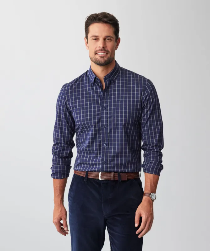 Tailored Easy Care Check Long Sleeve Shirt - Navy sold by GAZMAN