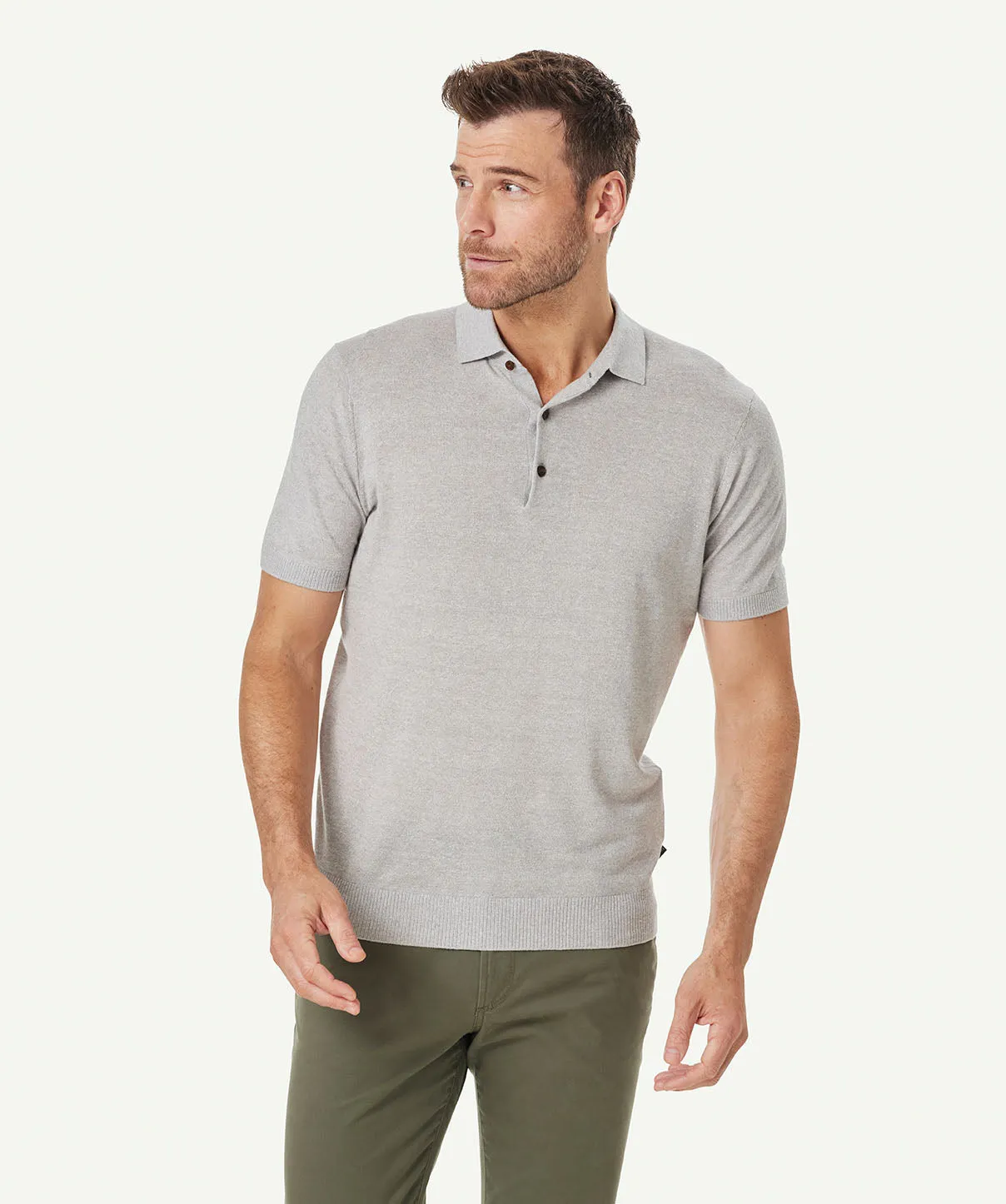 Cotton Linen Knit Polo - Grey Marle sold by GAZMAN