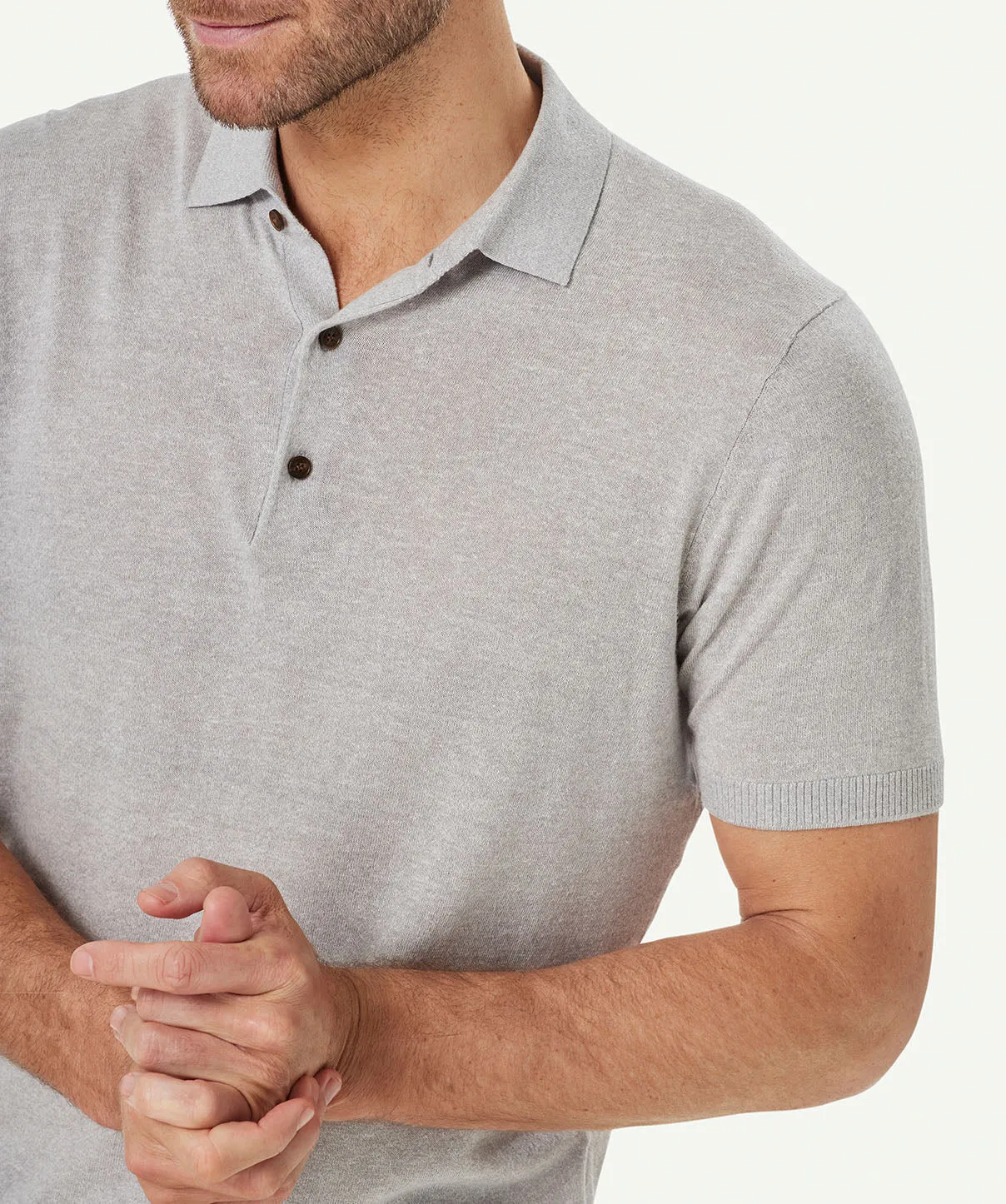 Cotton Linen Knit Polo - Grey Marle sold by GAZMAN product image thumbnail 4