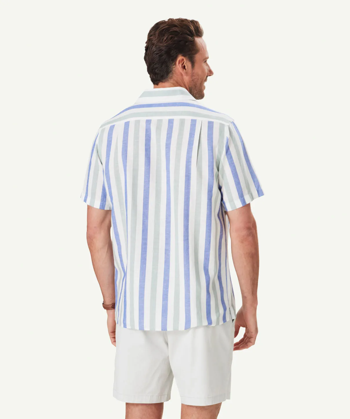 Linen Blend Deck Stripe Short Sleeve Shirt - Sage sold by GAZMAN product image thumbnail 3