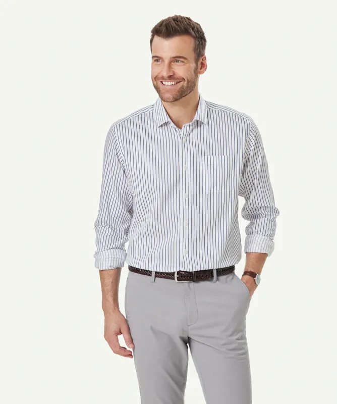 Non-Iron Dobby Stripe Long Sleeve Shirt - White sold by GAZMAN