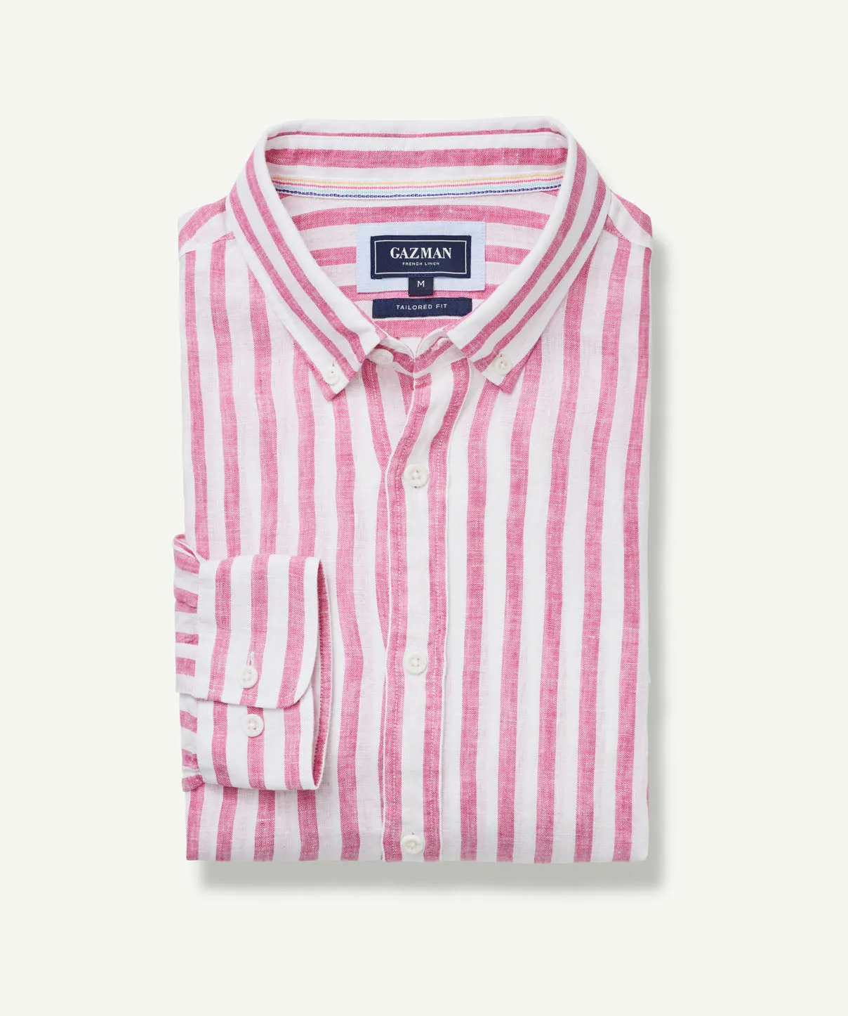 Tailored French Linen Stripe Long Sleeve Shirt - Fuchsia sold by GAZMAN product image thumbnail 2