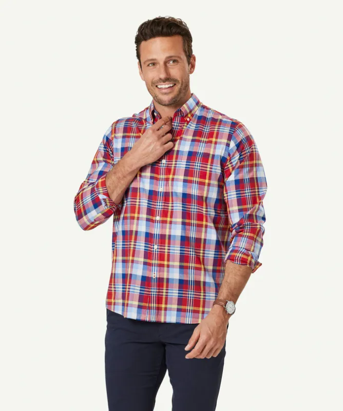 Casual Slub Check Long Sleeve Shirt - Red sold by GAZMAN
