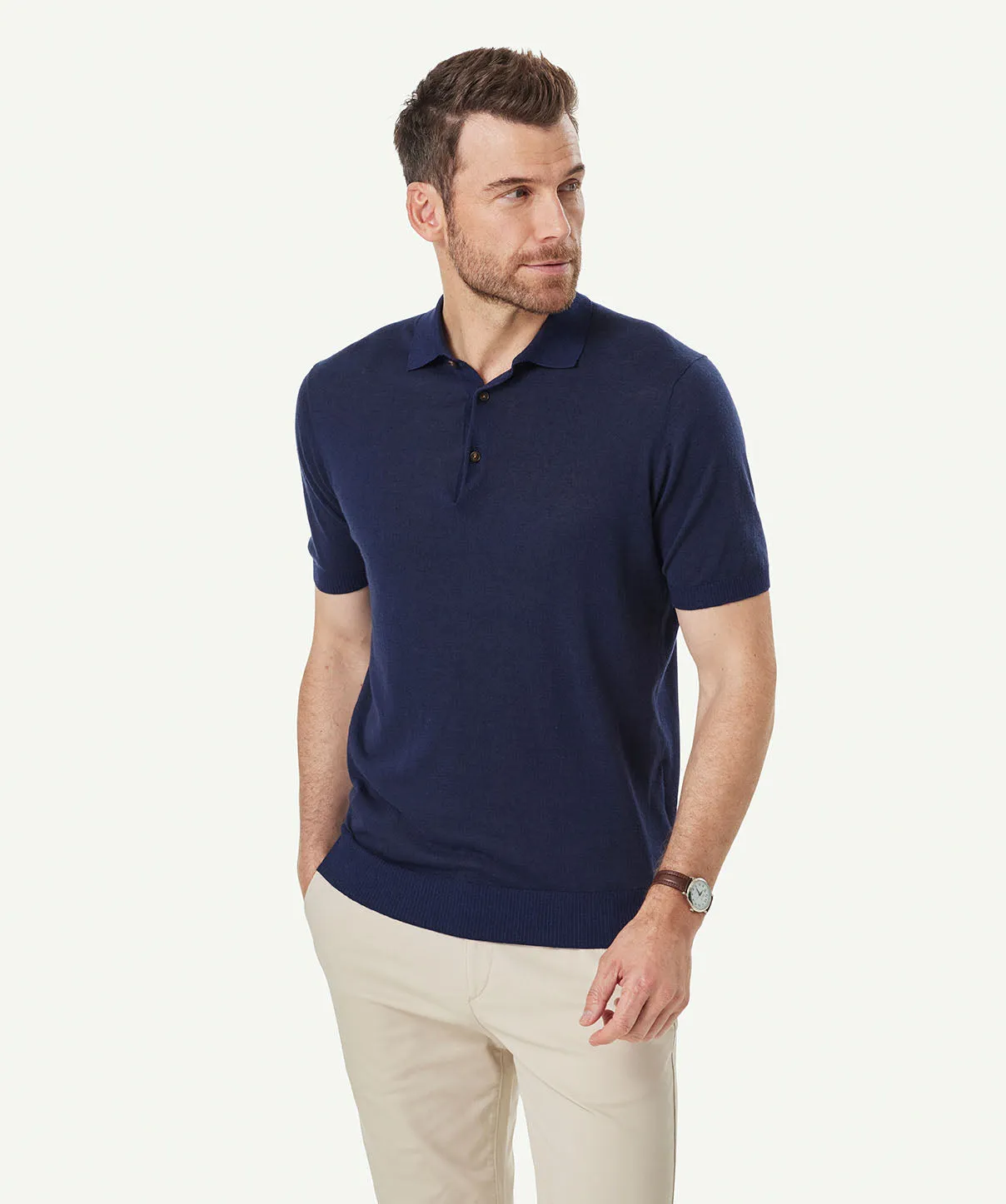 Cotton Linen Knit Polo - Navy sold by GAZMAN