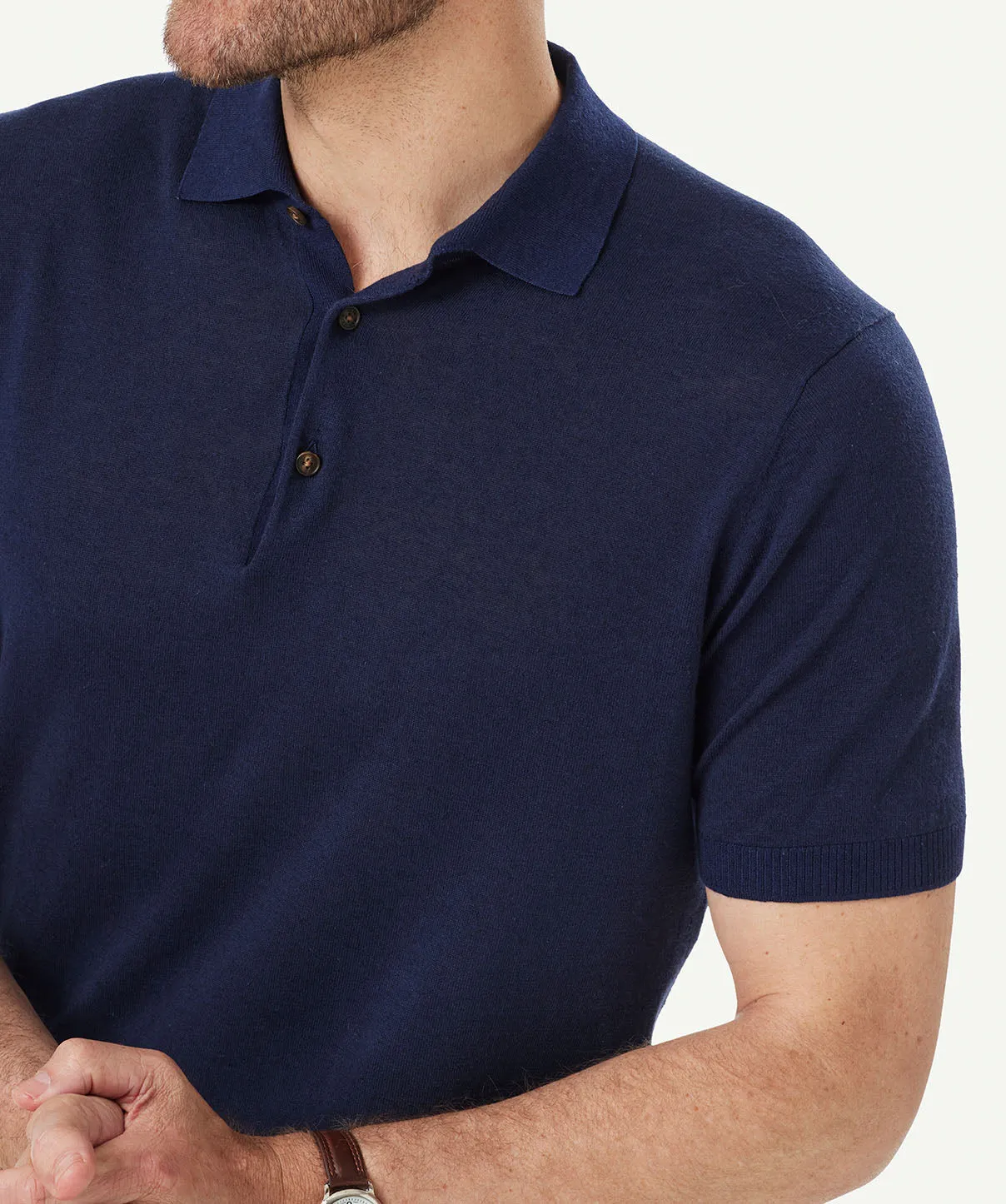 Cotton Linen Knit Polo - Navy sold by GAZMAN product image thumbnail 4