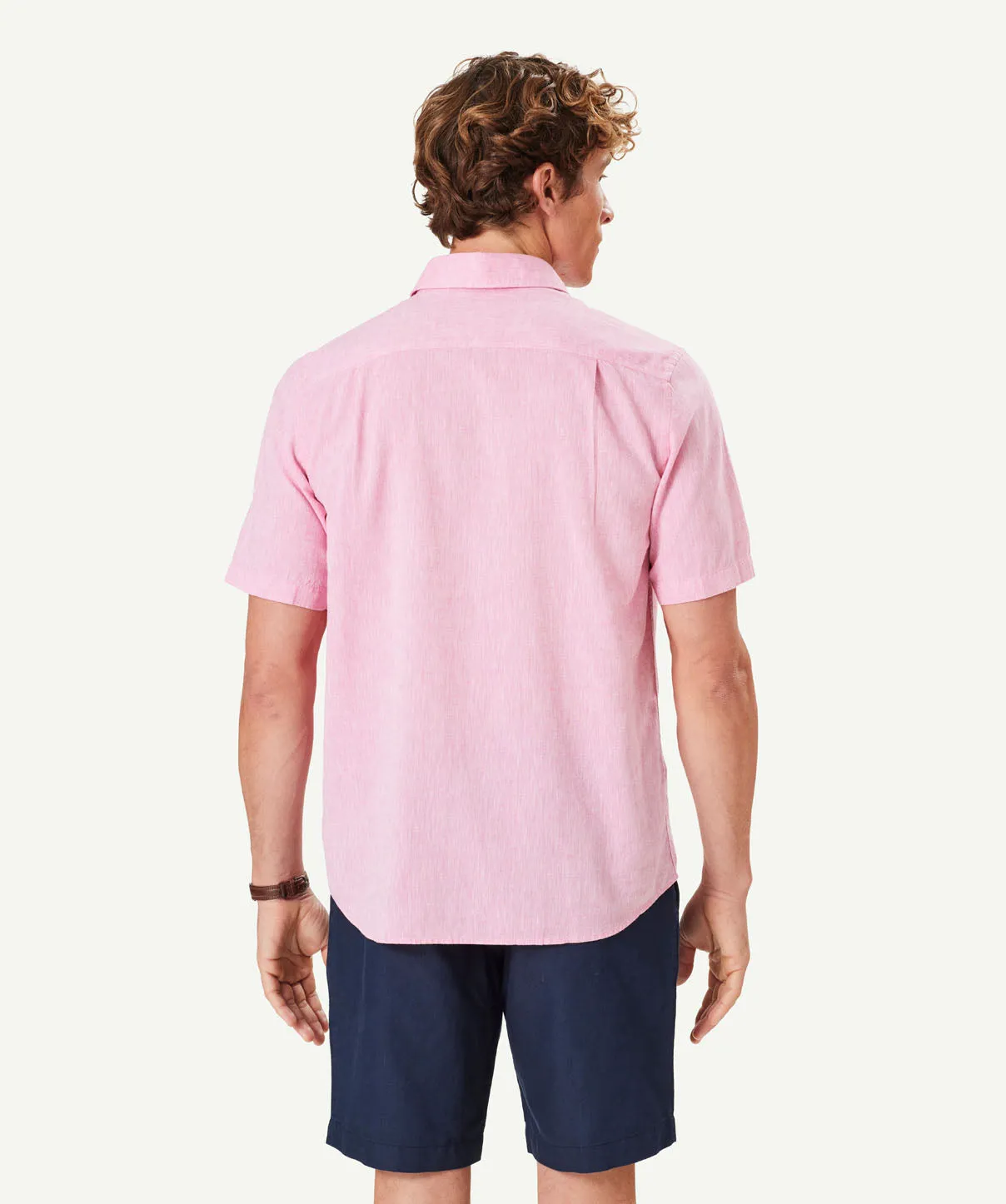 Linen Blend Plain Short Sleeve Shirt - Fuchsia sold by GAZMAN product image thumbnail 4
