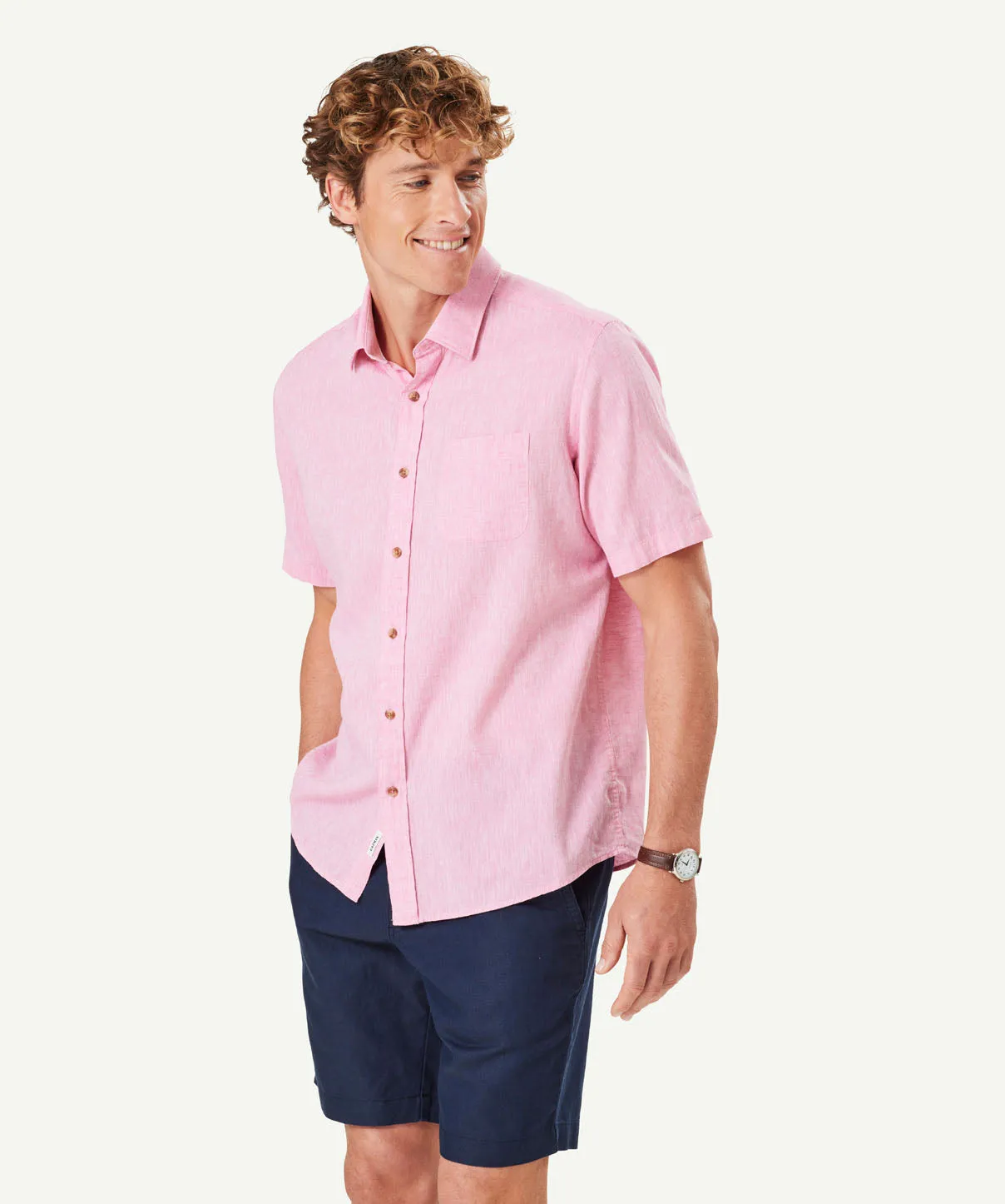 Linen Blend Plain Short Sleeve Shirt - Fuchsia sold by GAZMAN product image thumbnail 5