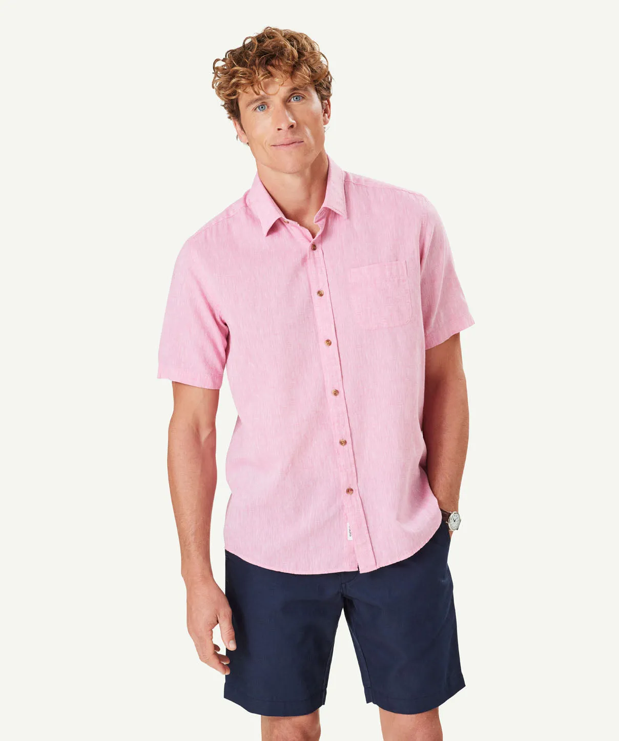 Linen Blend Plain Short Sleeve Shirt - Fuchsia sold by GAZMAN product image thumbnail 3