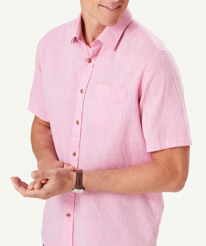 Linen Blend Plain Short Sleeve Shirt - Fuchsia sold by GAZMAN