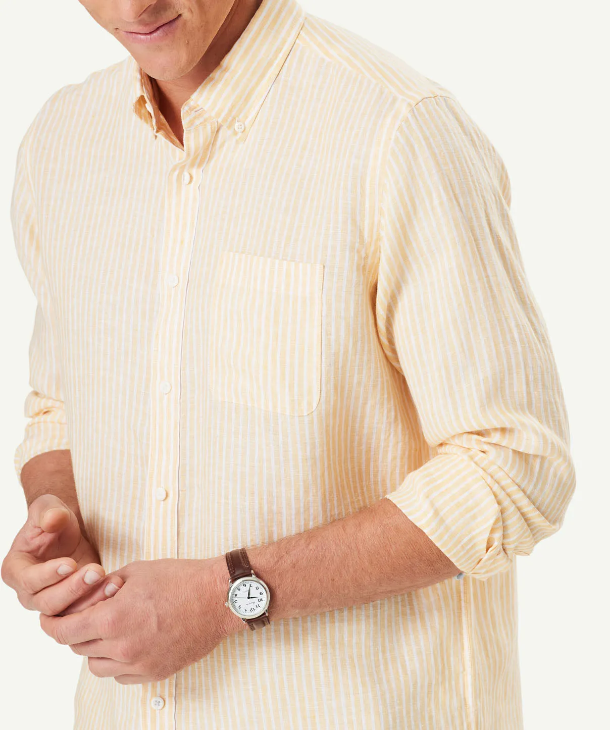 Pure French Linen Stripe Long Sleeve Shirt - Yellow sold by GAZMAN product image thumbnail 4