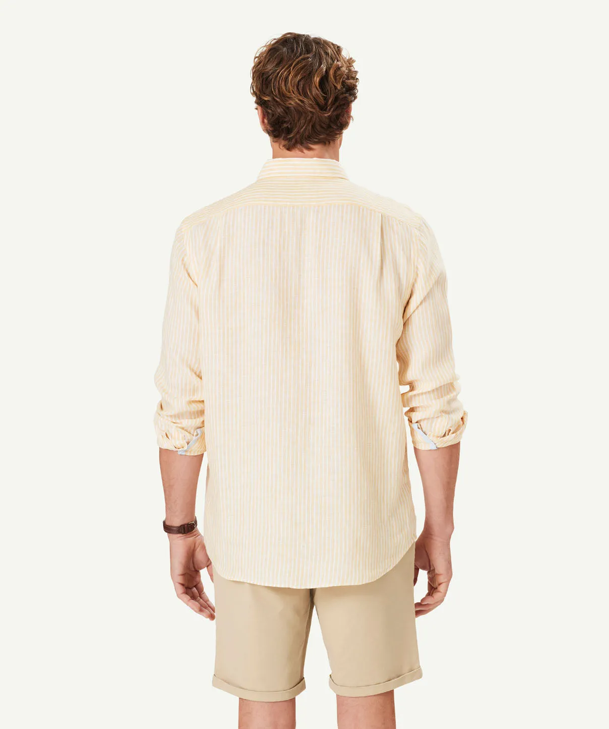 Pure French Linen Stripe Long Sleeve Shirt - Yellow sold by GAZMAN product image thumbnail 3