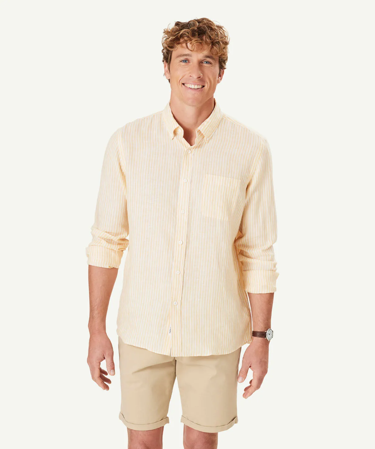 Pure French Linen Stripe Long Sleeve Shirt - Yellow sold by GAZMAN product image thumbnail 5