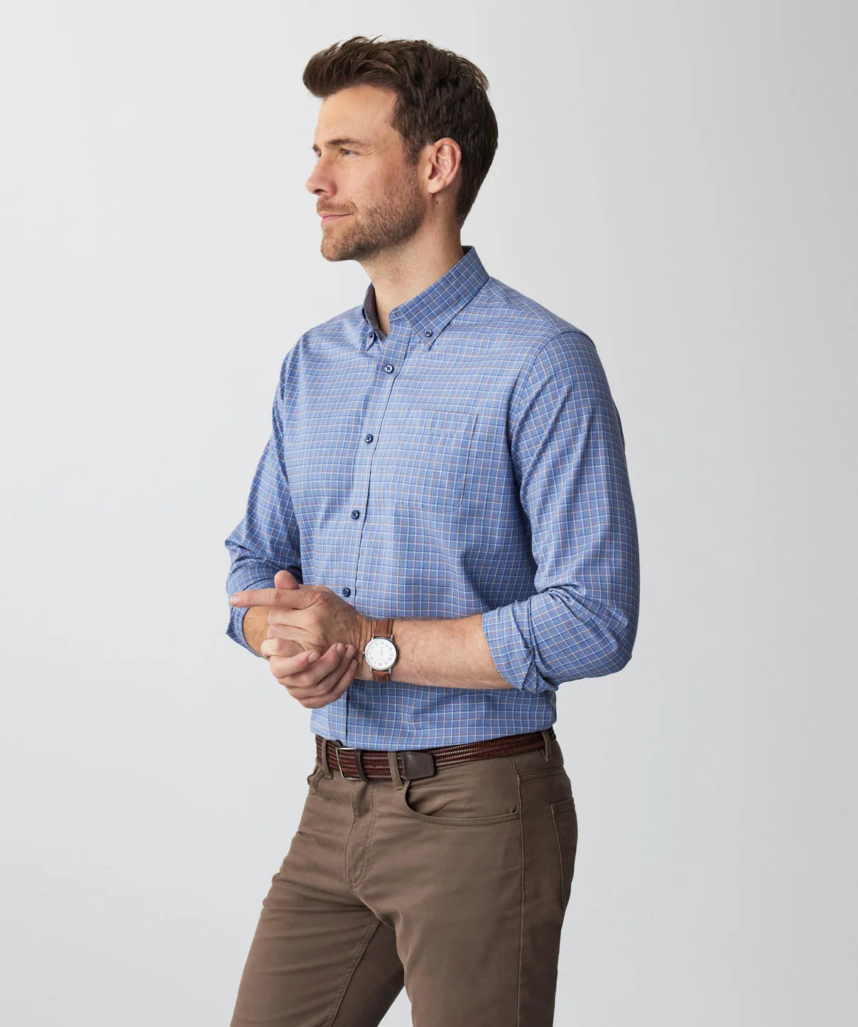 Easy Care Twill Check Long Sleeve Shirt - Blue Melange sold by GAZMAN product image thumbnail 5