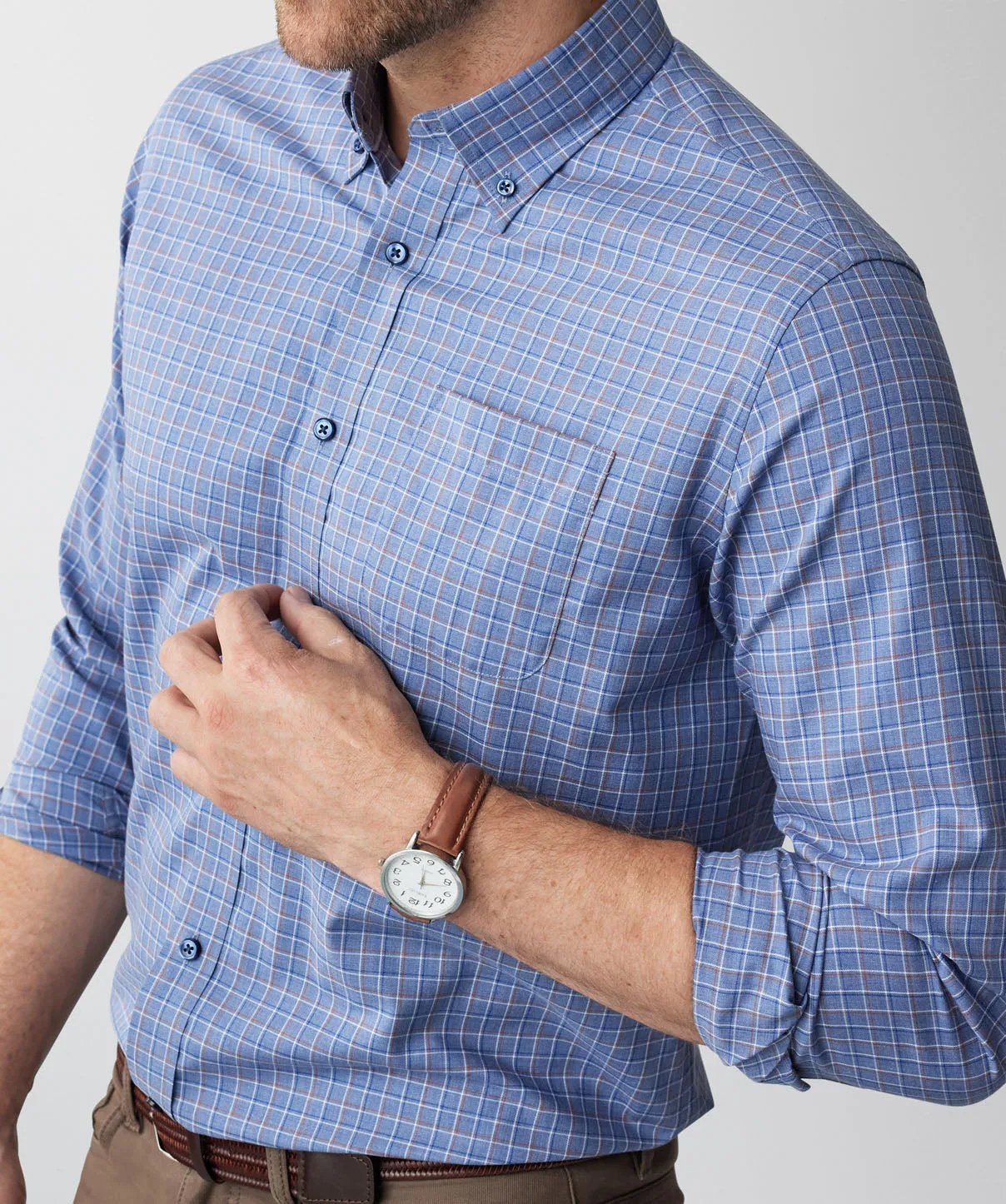 Easy Care Twill Check Long Sleeve Shirt - Blue Melange sold by GAZMAN product image thumbnail 4