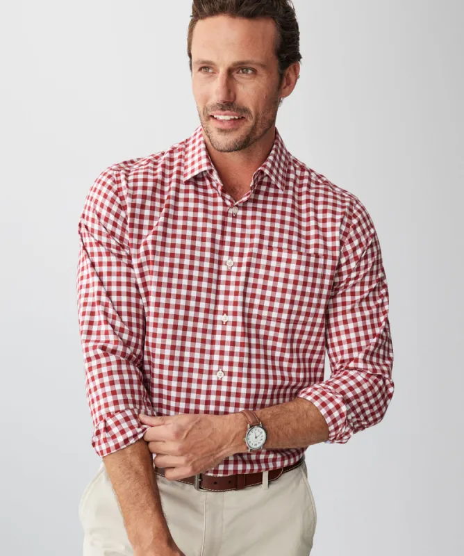 Easy Care Melange Gingham Long Sleeve Shirt - Red sold by GAZMAN