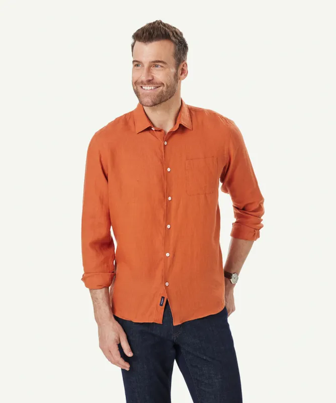 Pure French Linen Long Sleeve Shirt - Terracotta sold by GAZMAN