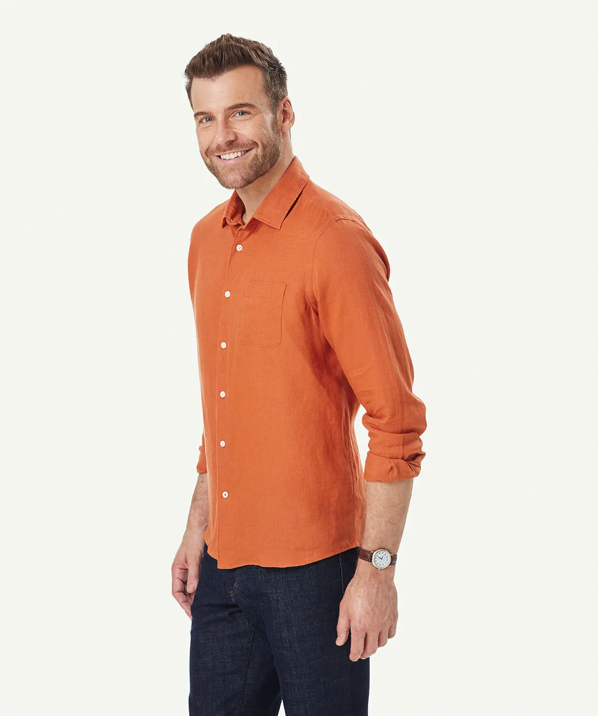 Pure French Linen Long Sleeve Shirt - Terracotta sold by GAZMAN product image thumbnail 5