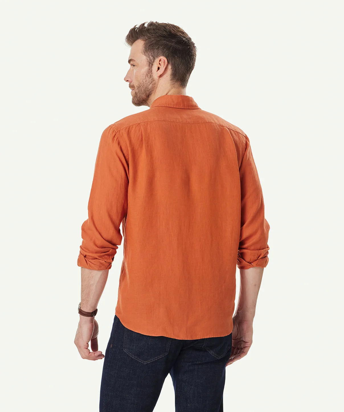 Pure French Linen Long Sleeve Shirt - Terracotta sold by GAZMAN product image thumbnail 3