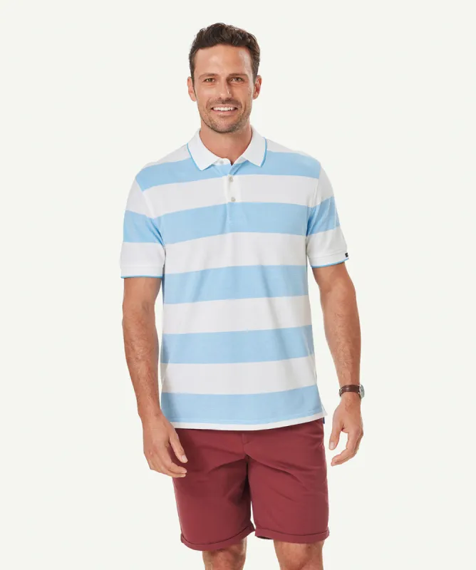 Oxford Block Stripe Polo - Blue sold by GAZMAN
