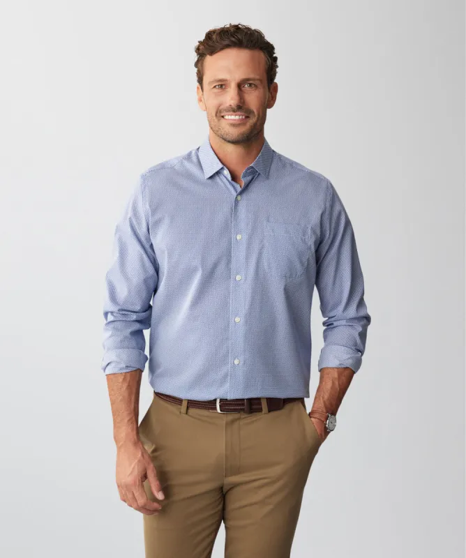 Easy Care Diamond Print Long Sleeve Shirt - Dark Blue sold by GAZMAN